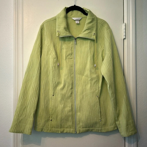 Lime Green Textured Christopher Banks Zipper Spring Casual Jacket Size large - Picture 1 of 8